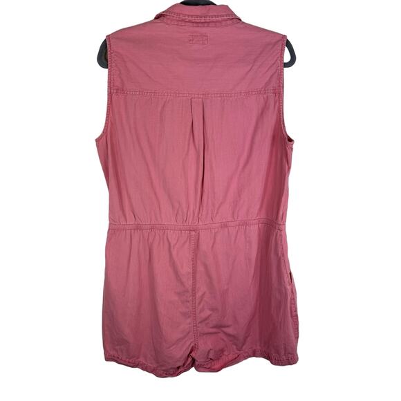 Pact Pink 100% Organic Cotton Sleeveless Collared Shorts Romper Pockets Size L - Picture 3 of 9